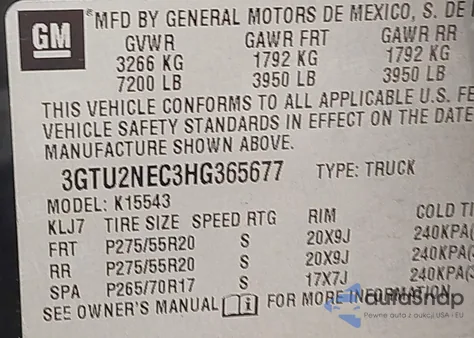 2017 GMC Sierra K1500 Slt from USA, damaged, VIN 3GTU2NEC3HG365677